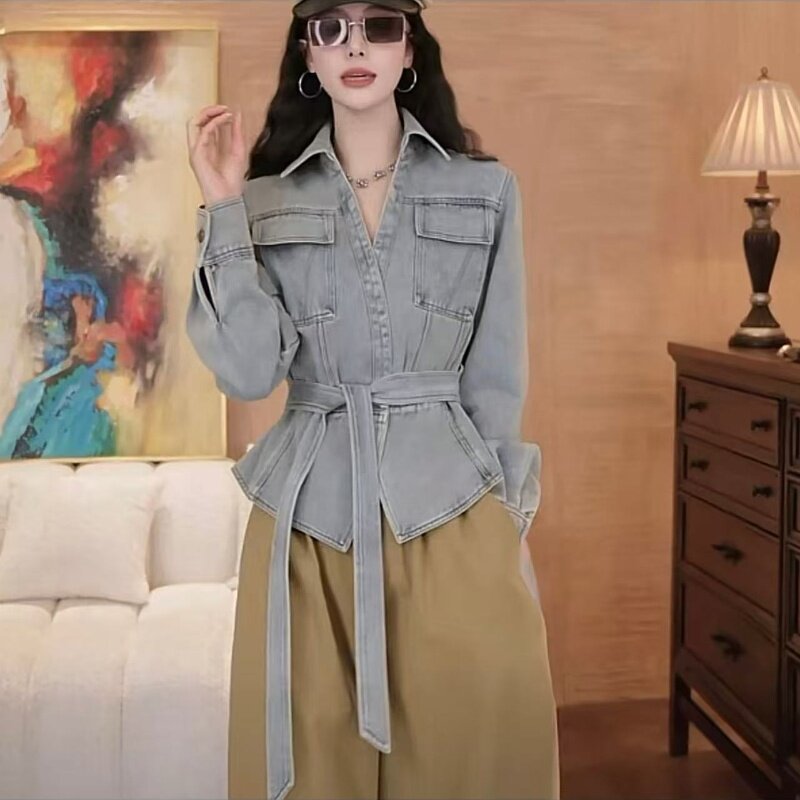 腰绑带牛仔短外套女春夏时尚爆款