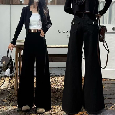 黑色直筒加绒牛仔裤女秋冬季发热