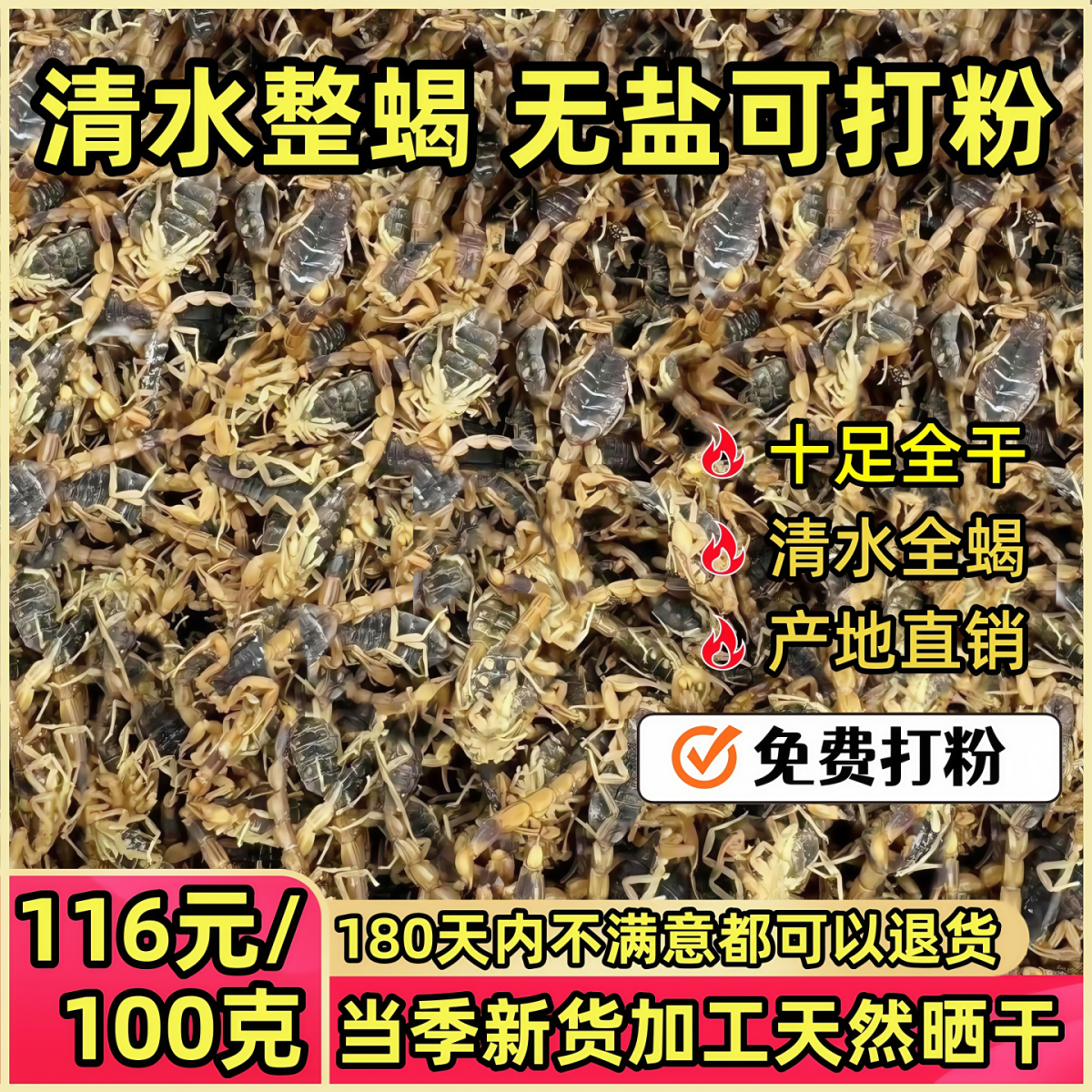 蝎子中药材 全蝎无盐清水蝎子 十成全干货全虫蝎子100克包邮全蝎