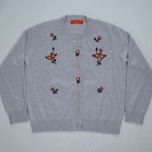 天山羊绒GTS氛围感圆领羊绒开衫手工刺绣重工羊绒针织衫