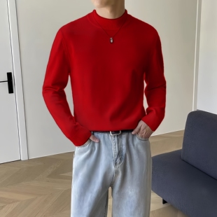秋冬毛衣男韩版修身潮流纯色个性半高领加绒加厚毛毛衫帅气打底衫