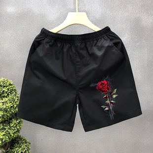 男士 运动速干休闲中裤 夏季 潮流宽松抽绳三分沙滩裤 子 外穿薄款 短裤