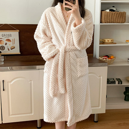 2024新款珊瑚绒睡袍女款冬季加绒加厚玫瑰绒浴袍高级感秋冬款睡衣