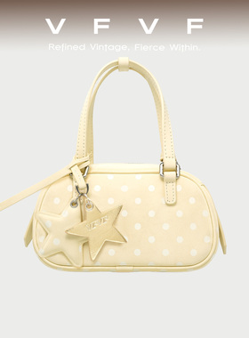 VFVF黄色波点波士顿包手提包波点包单肩斜挎通勤包小手拎包植鞣