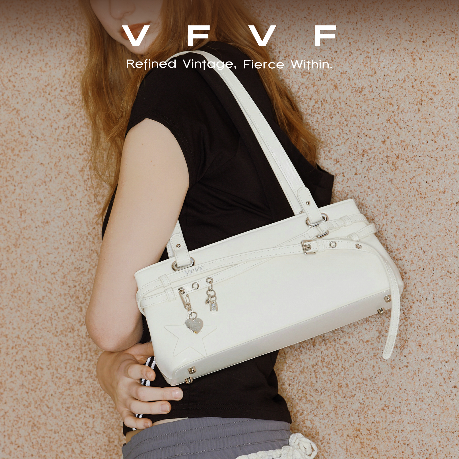VFVF黑白色单肩腋下手提小方包女