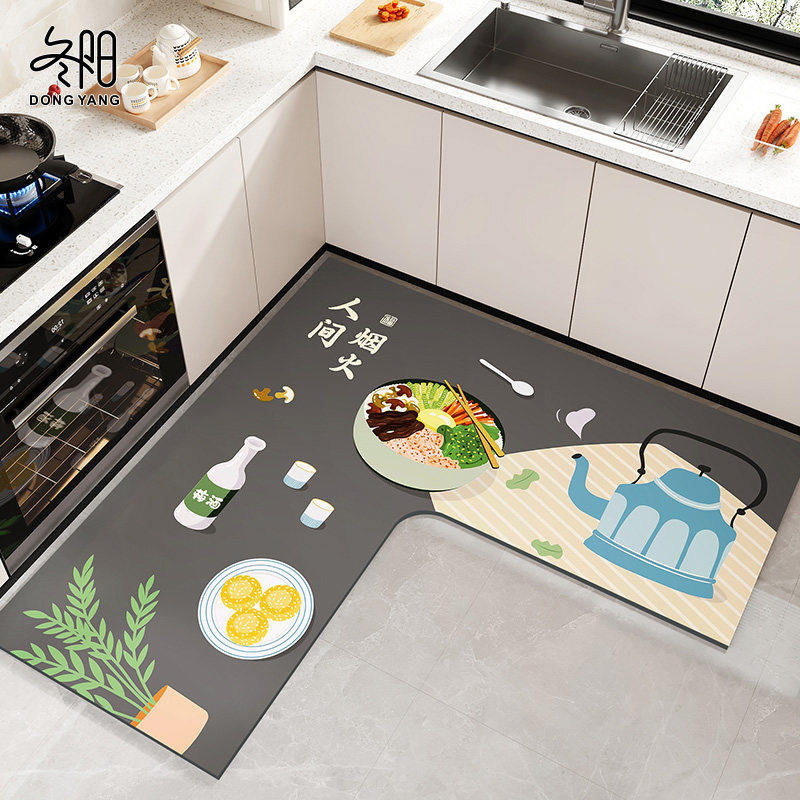 厨房地垫防滑防油可擦免洗2024新款吸水地毯防水专用l形耐脏脚垫,居家布艺,厨房地垫,淘宝优惠券,粉丝福利购,淘宝优惠卷