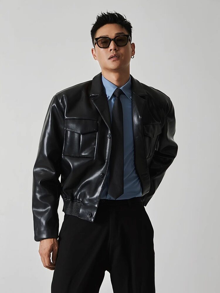 潮牌皮衣外套男春秋季2025新款帅气宽松机车服真皮翻领高级感夹克