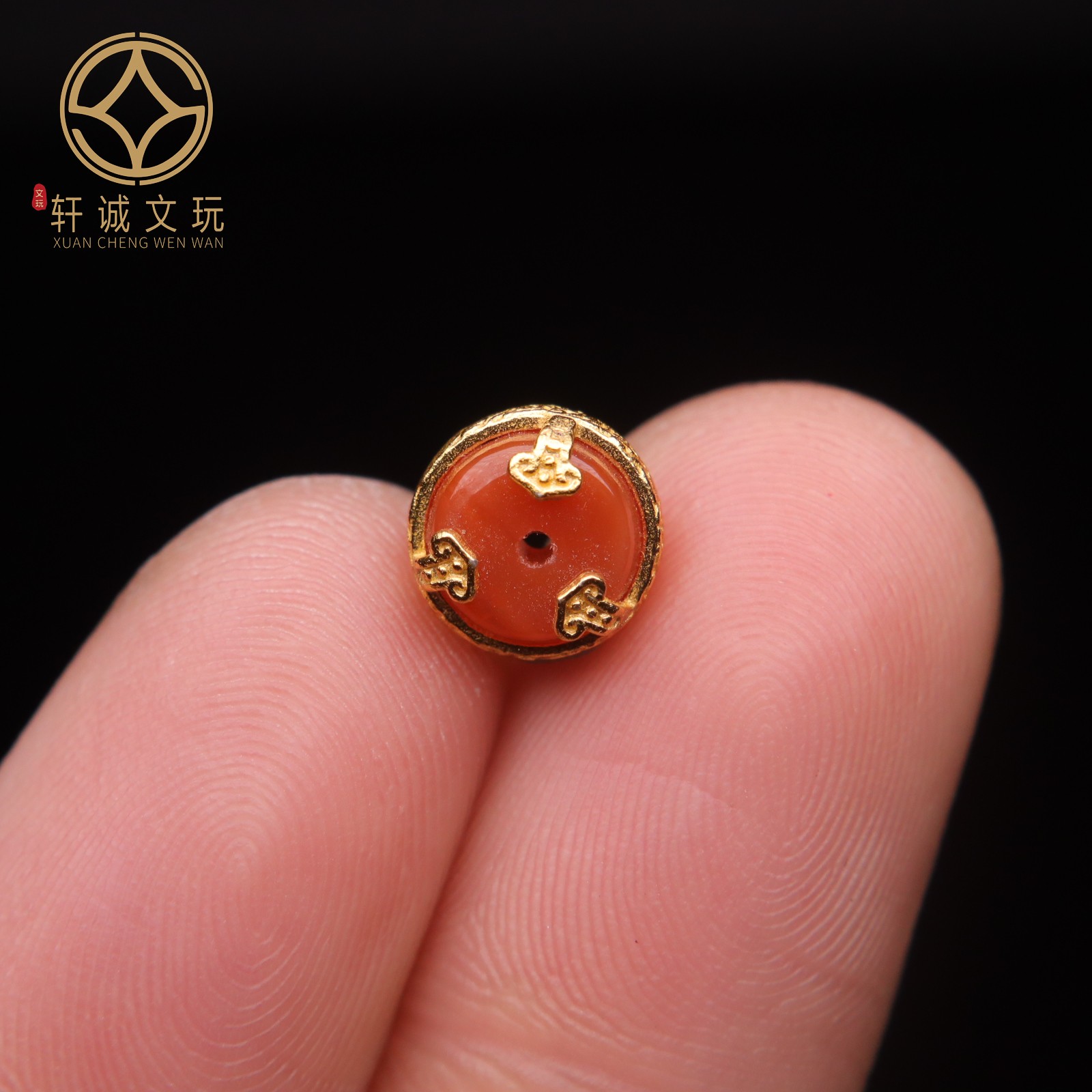 原创925银镀金南红玛瑙莲花莲子圆珠腰珠隔珠串珠diy文玩配饰珠
