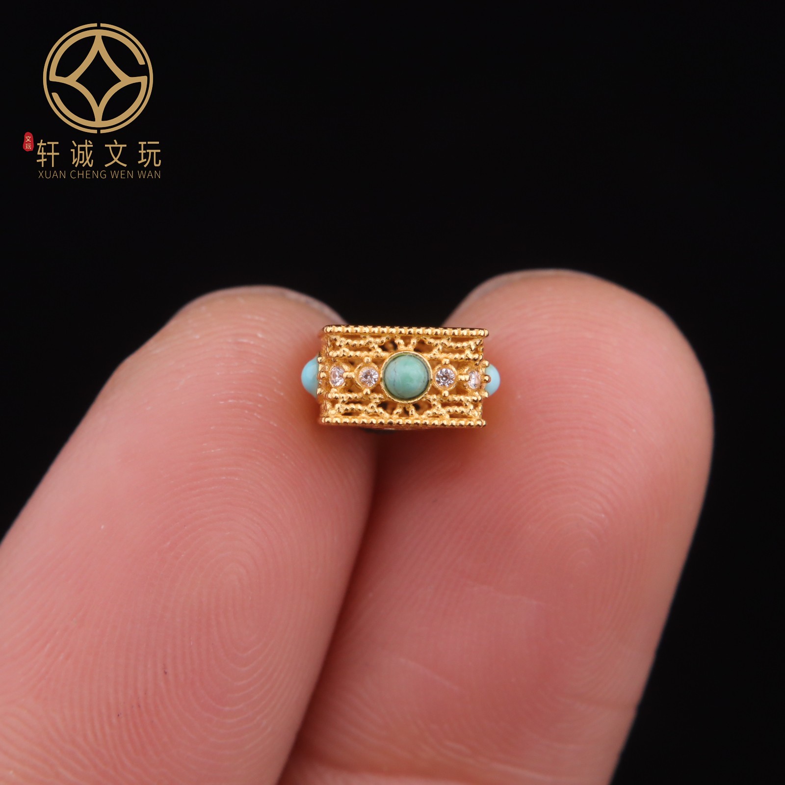 原创纯银925镀金松石方桶珠隔片垫片隔珠长串手工串珠diy文玩配饰