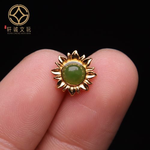 原创足银925镀金镶碧玉太阳散珠顶腰珠隔珠手串diy文玩配饰配件