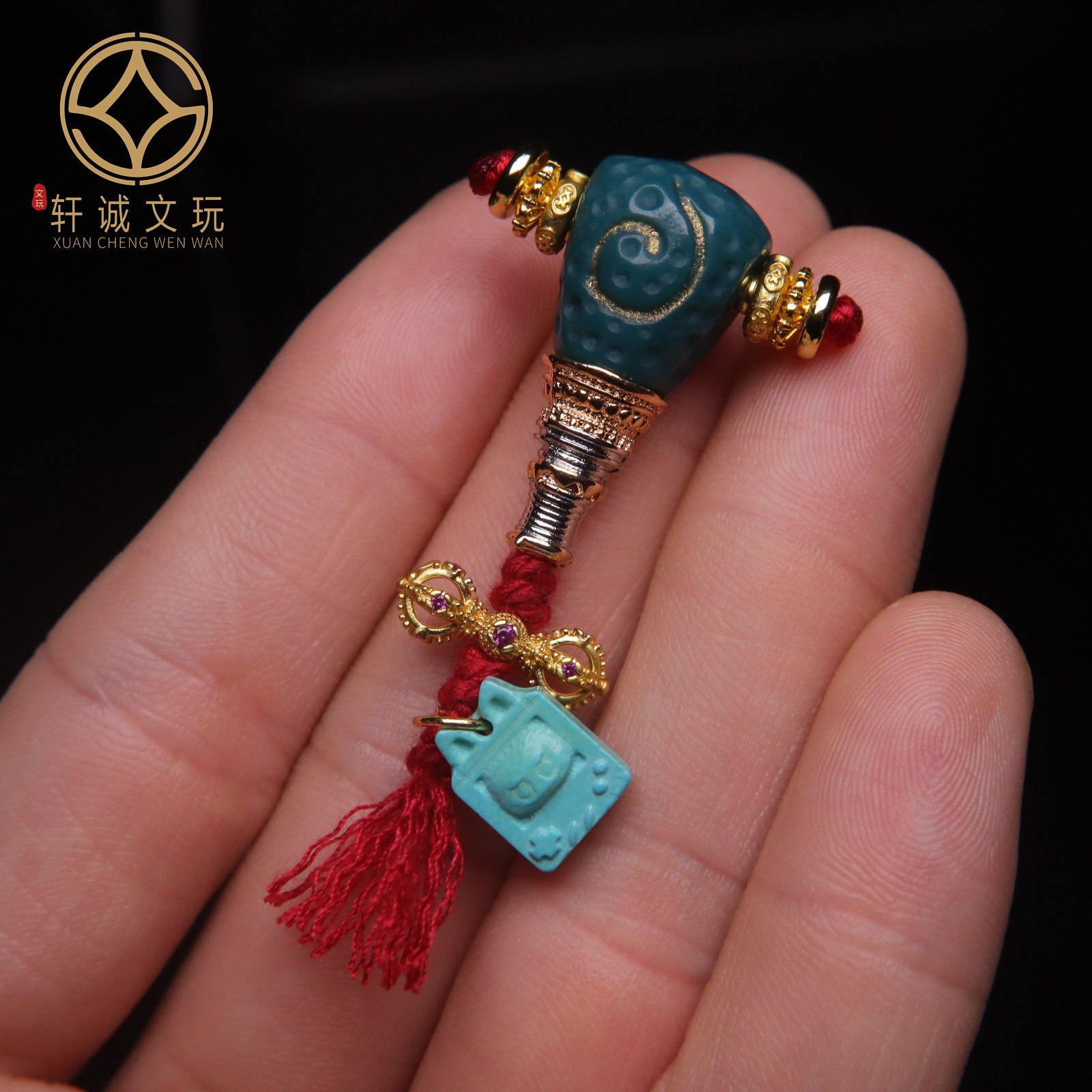 天然雪巴玉化琉璃蒙松古法金三通套装组合佛头108长串配饰配件