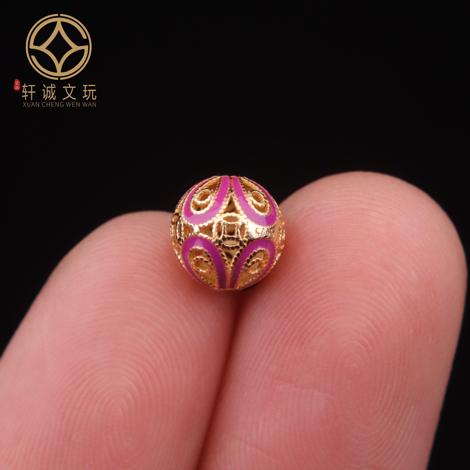 8MM彩绘莲花圆珠925银镀金莲子腰珠隔珠串珠编绳diy文玩配饰配珠
