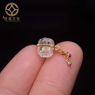 S925纯银镀金镶嵌白水晶莲花莲子桶珠隔珠五路财神配件配珠桶珠