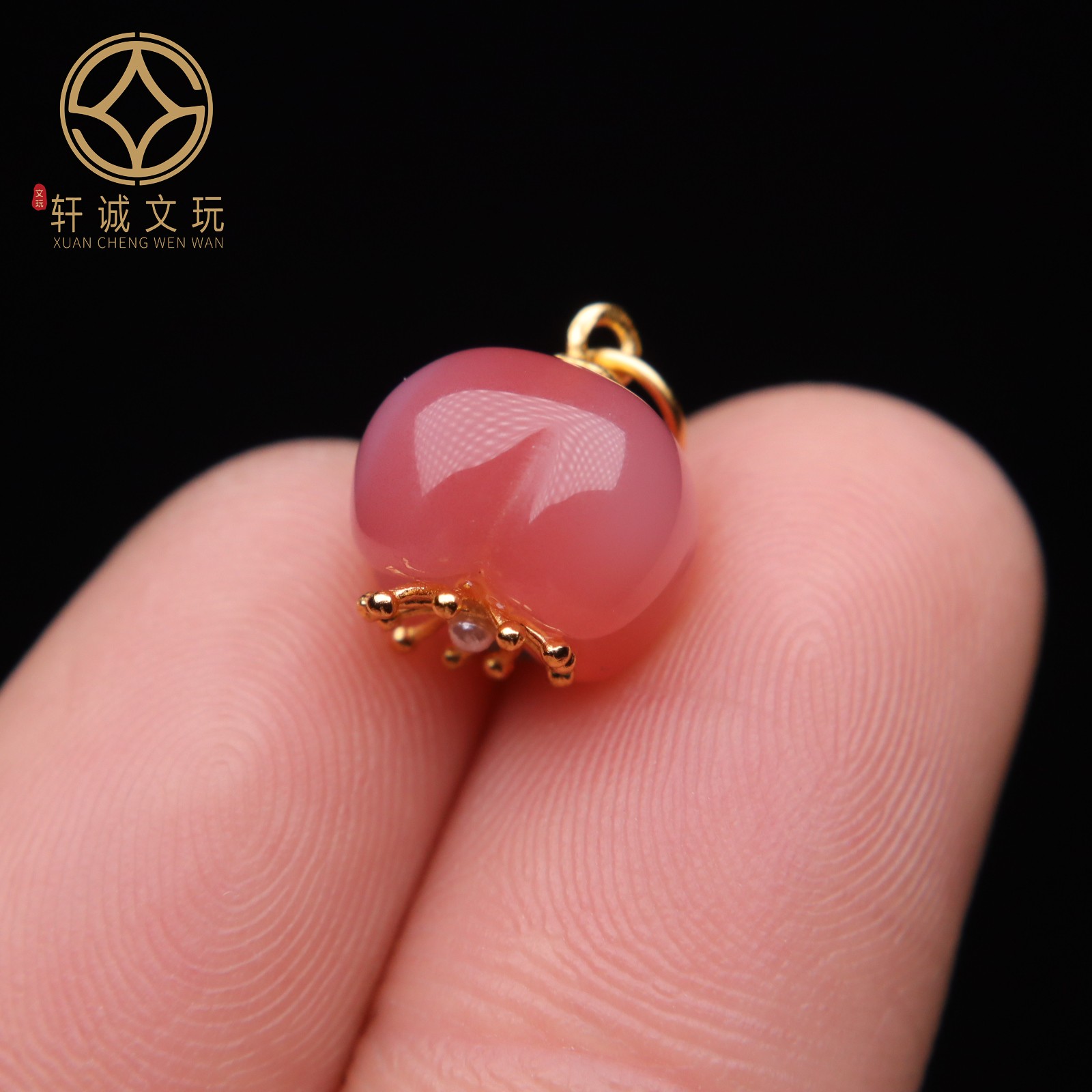 原创S925纯银镀金镶嵌粉玛瑙莲花吊坠桶珠隔珠配件配珠桶珠配饰
