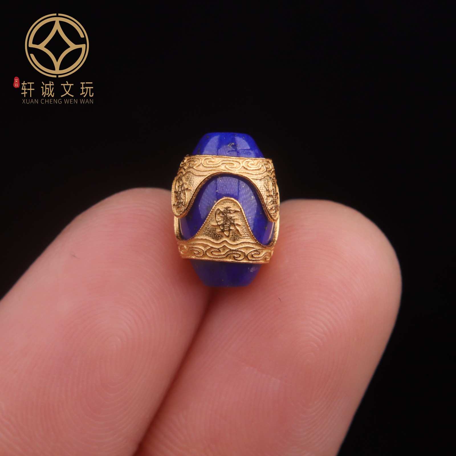原创S925银镀金天然青金石桶珠金刚提散珠108长串配饰配件珠饰品