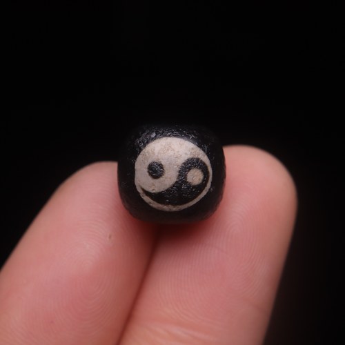 原创天珠配件天然玛瑙双面太极黑白珠圆珠散珠DIY文玩配饰珠配件