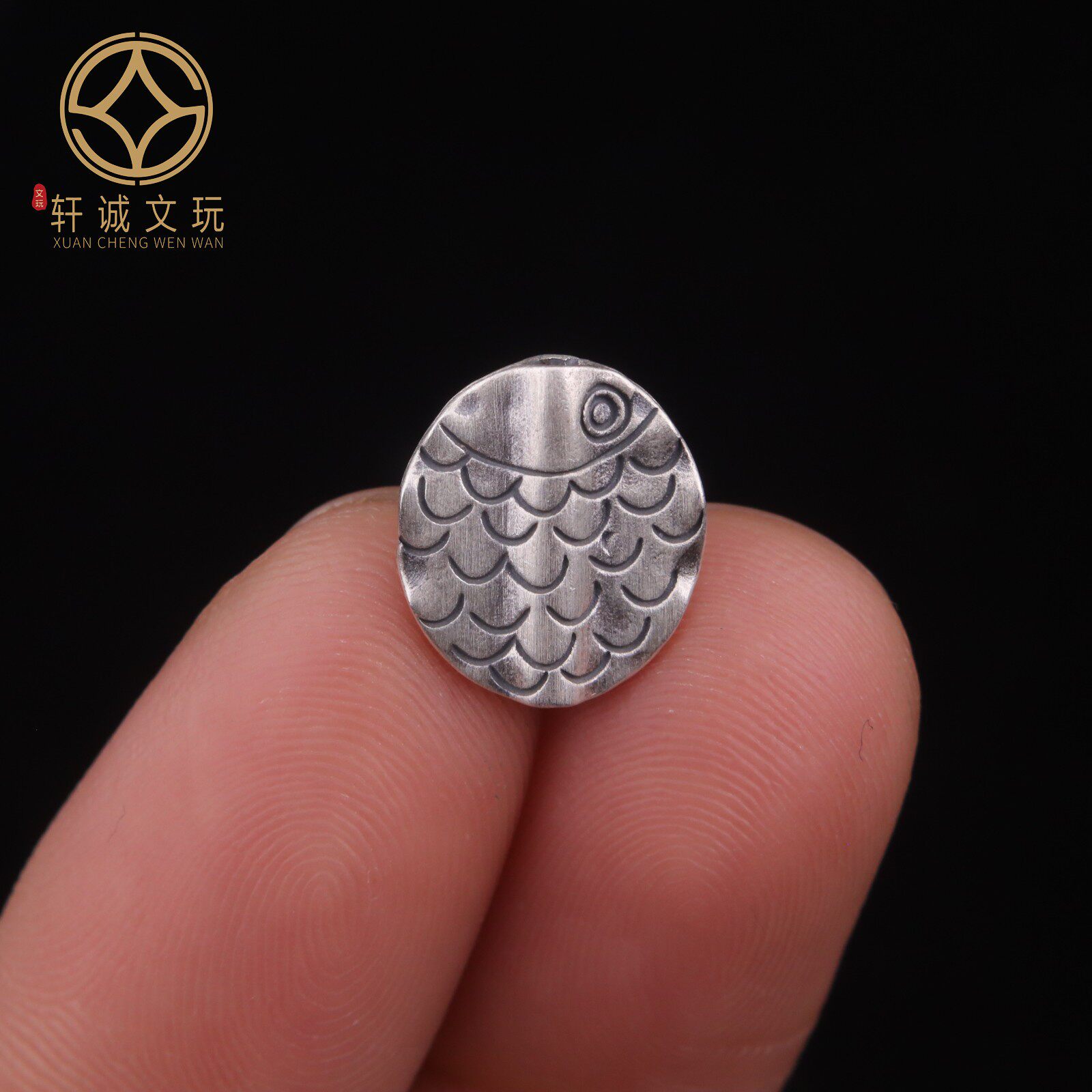 原创s999纯银鱼年年有鱼圆随型桶珠配饰配件DIY文玩串珠手串配珠