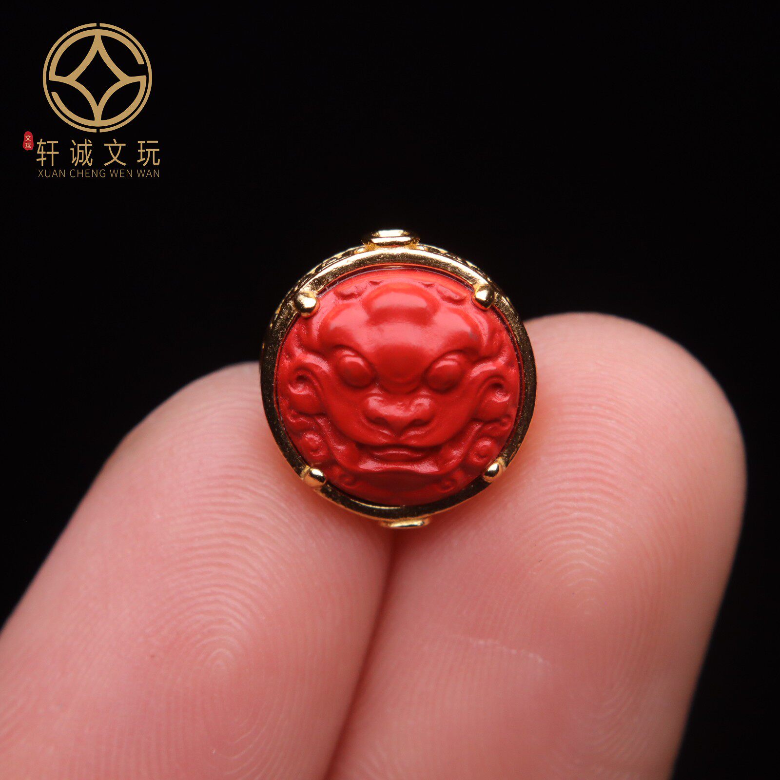 原创925银镀金朱砂兽面背云腰珠手工串珠编绳diy文玩配饰配珠吊坠