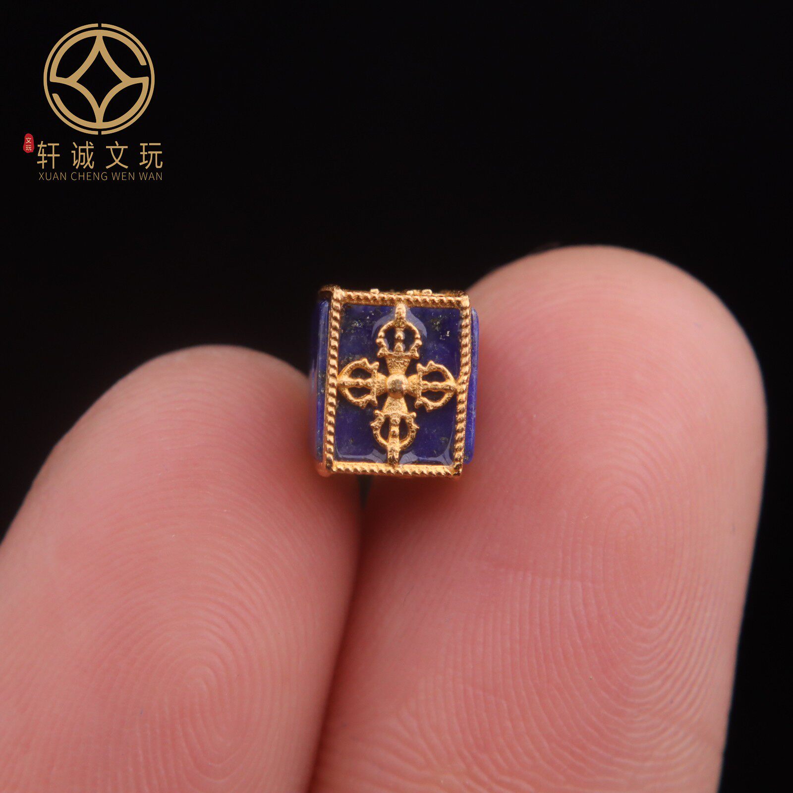 原创S925银镀金天然青金石金刚杵六字真言桶珠散珠108配饰配件珠