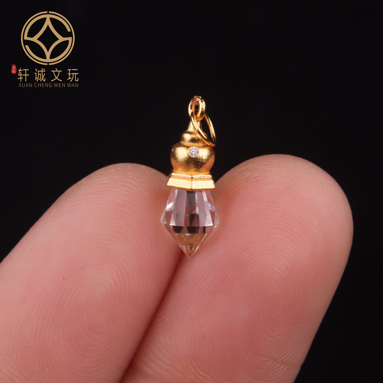 S925纯银镀金吊坠白水晶水滴钻面配珠桶珠手串挂件配件饰品