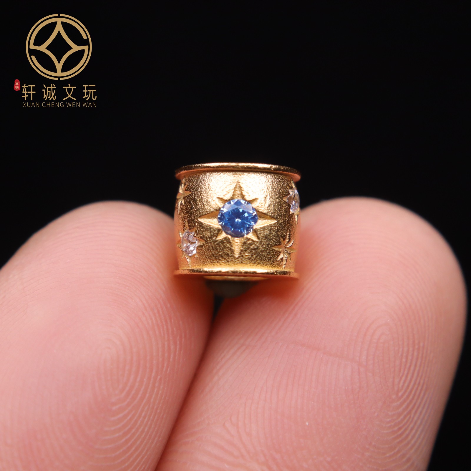 原创925银镀金镶钻星星拉丝大孔转运珠散珠隔珠手工水晶配饰配件