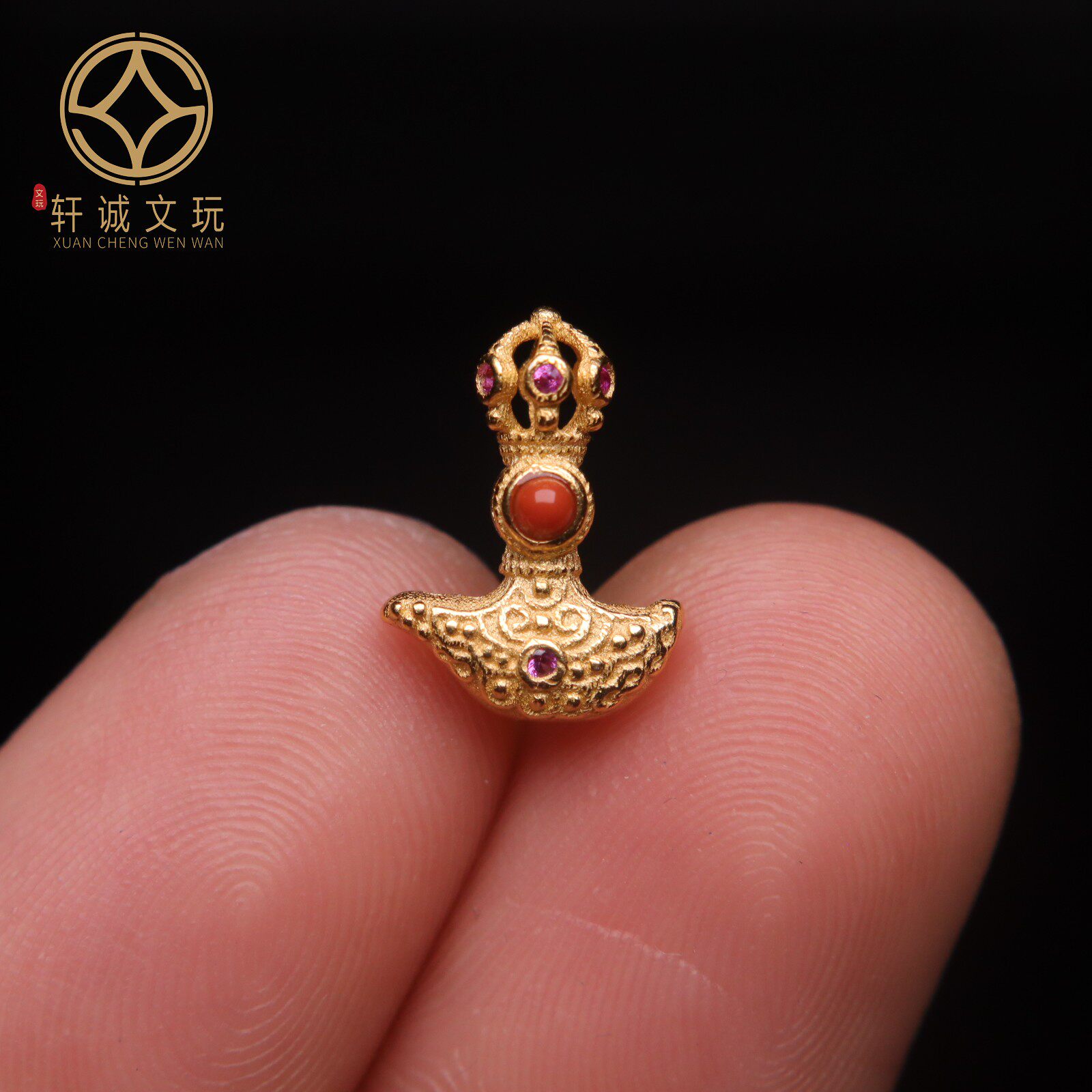 原创925银镀金金刚杵背云小配件挂件吊坠饰品金刚菩提文玩配饰