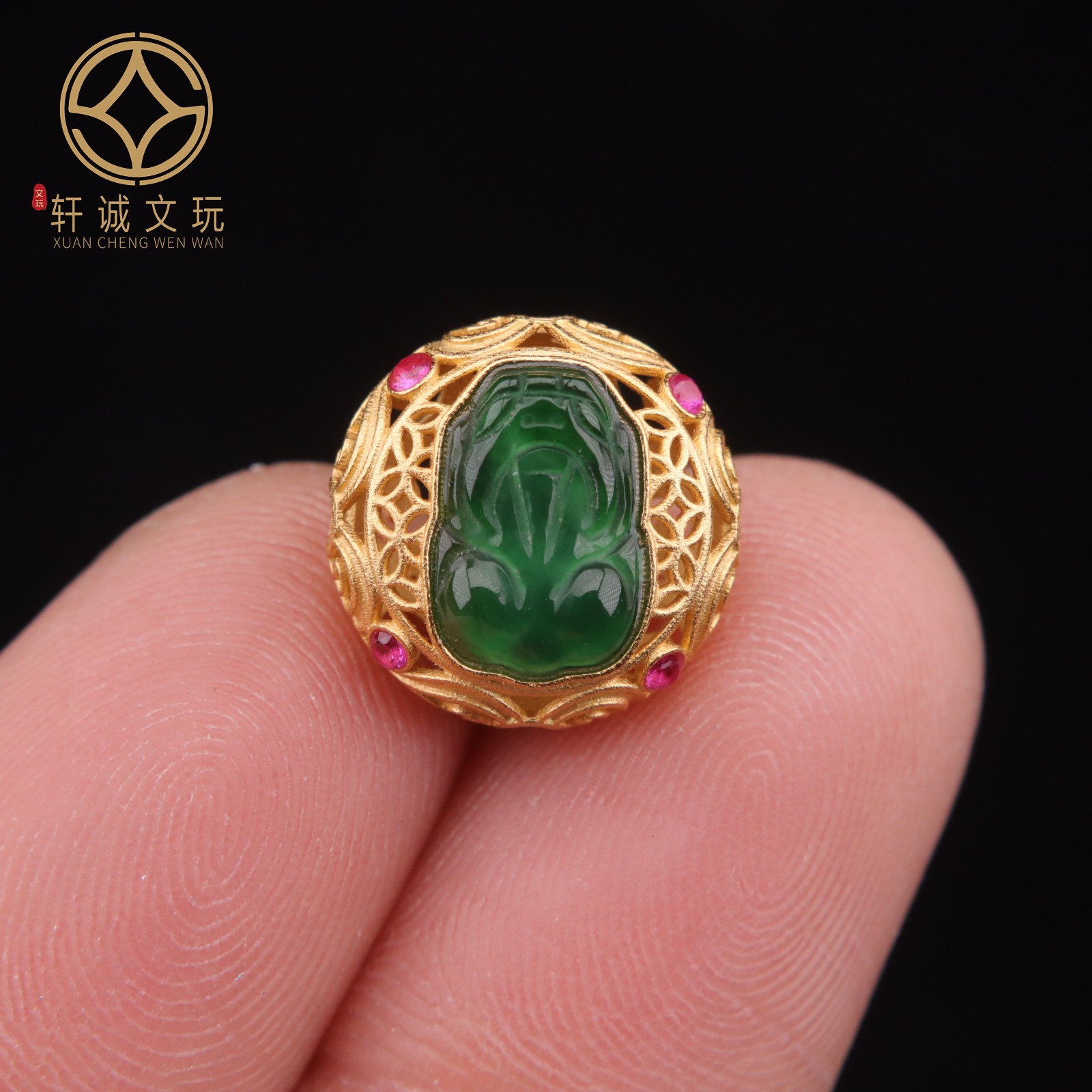 原创银镀金镶嵌天然翡翠貔貅背云桶珠散珠手串diy文玩手链配件