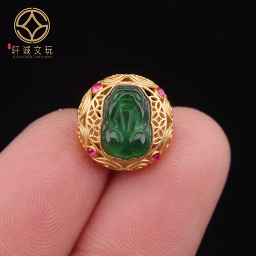 原创银镀金镶嵌天然翡翠貔貅背云桶珠散珠手串diy文玩手链配件
