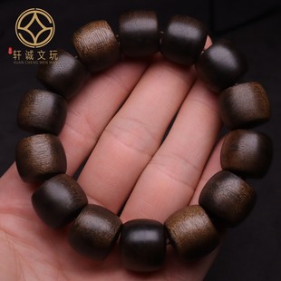 天然沉香木越南黑奇楠沉水老型桶珠108手串散珠文玩配饰单圈手链