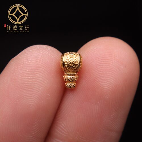 原创足银925镀金六字真言三通佛头金刚菩提手串长串手持diy配饰