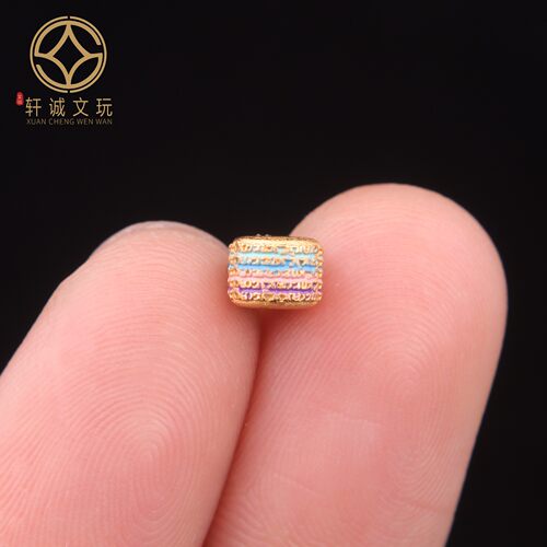 6MM彩虹五条经文彩绘桶珠925银镀金老型隔珠串珠编绳diy文玩配饰