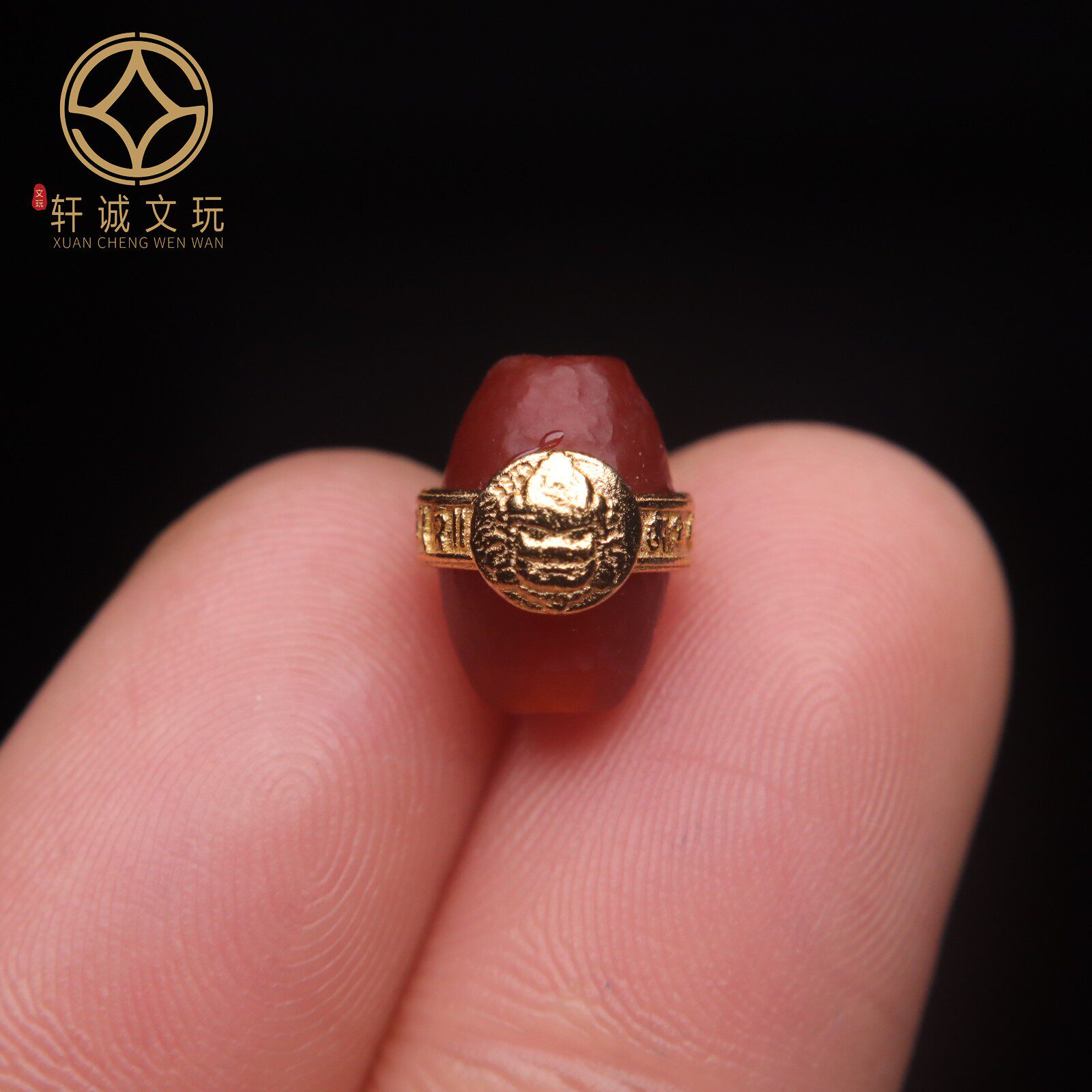 古法金S925银镀金镶南红黄财神玛瑙桶珠diy文玩手串手链文玩配件
