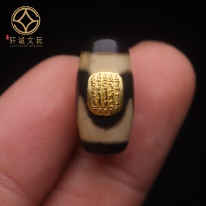 古法金五条经文镶嵌天然天珠老型桶珠散珠DIY文玩配饰饰品配件