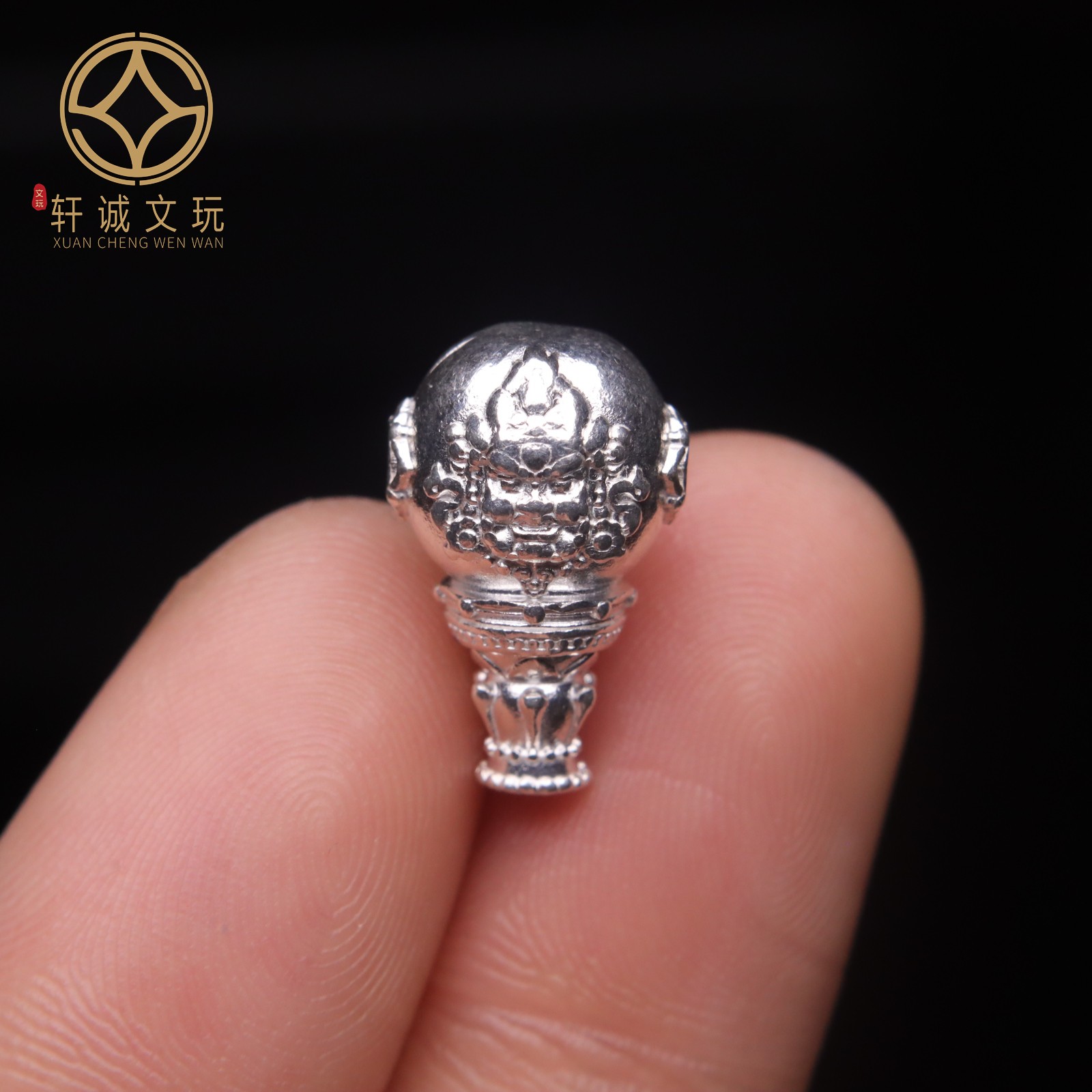 原创足银999大黑天三通佛头金刚星月菩提手串长串手持diy文玩配饰