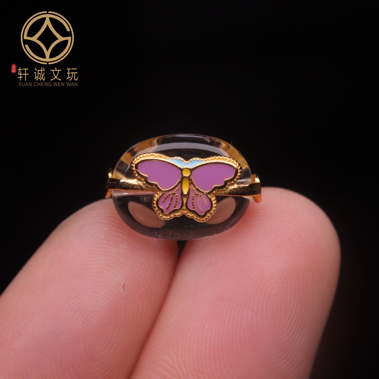 古法金银镀金配件天然水晶镶嵌彩绘蝴蝶桶珠散珠珠子DIY文玩配饰