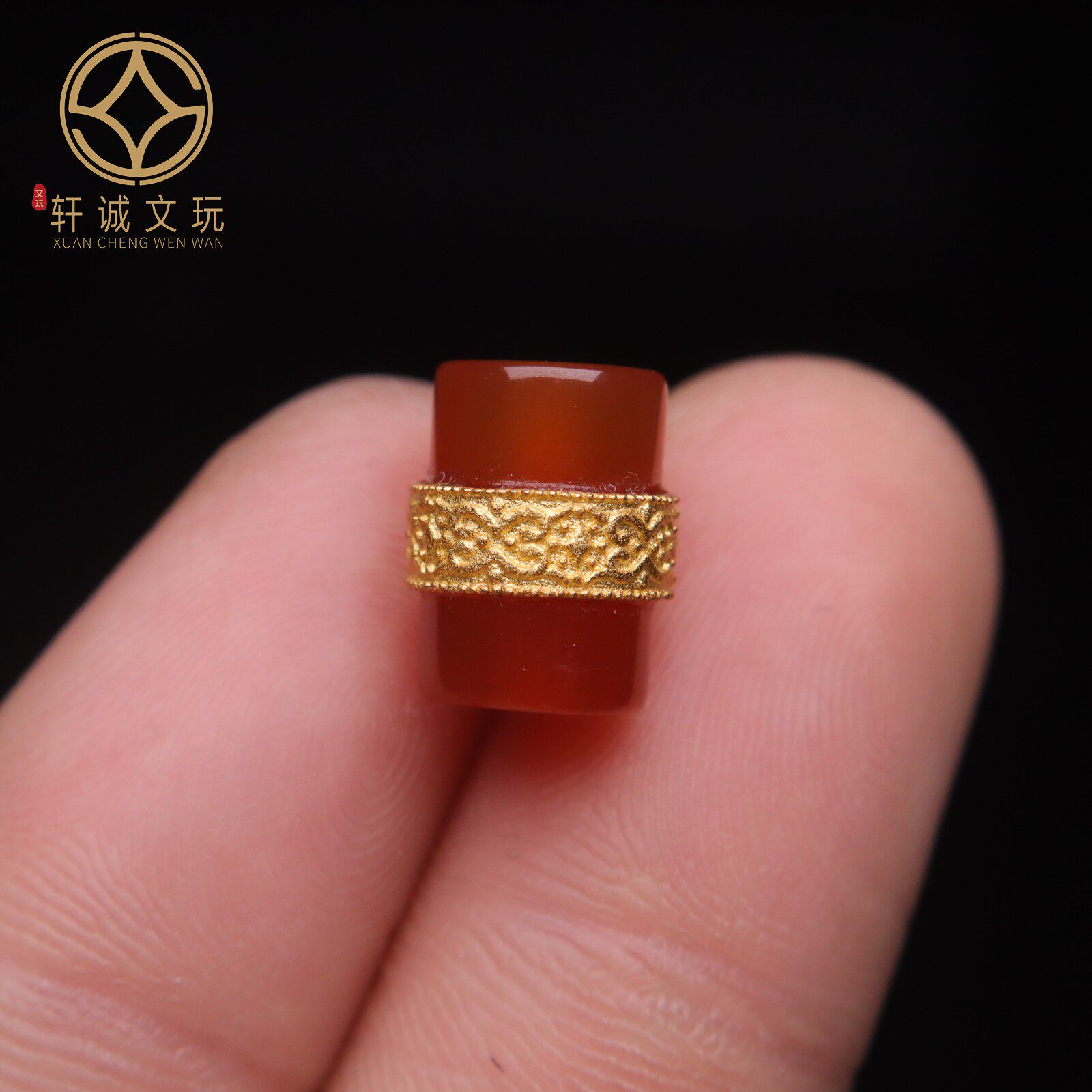 天然南红玛瑙桶珠镶嵌银镀24k金回纹手串手链配珠文玩DIY配饰配件