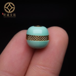 优化高瓷绿松石果绿金龙纹老型汉堡珠桶珠蒙松散珠手串108diy配饰