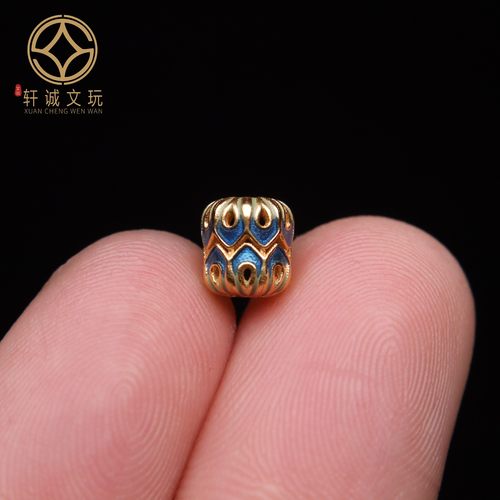 原创足银925镀金蓝镂空彩绘桶珠散珠顶腰珠手串diy文玩配饰配件