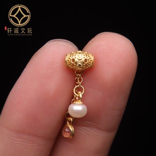 原创足银925银镀金六字真言珍珠碧玺手串串珠散珠diy文玩配饰配珠