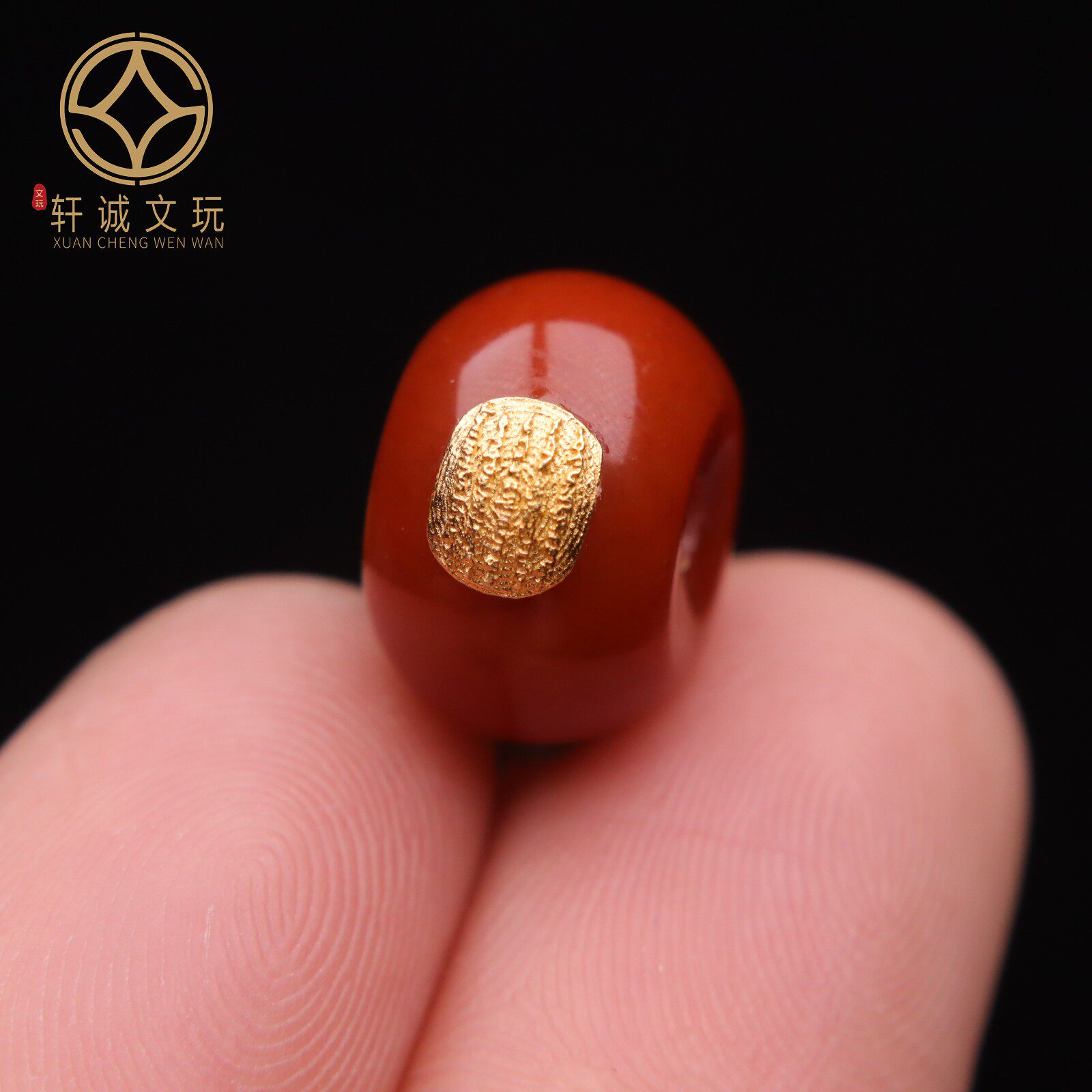 原创S925银镀金6mm大孔南红玛瑙回纹鼓珠桶珠算盘珠散珠DIY配饰