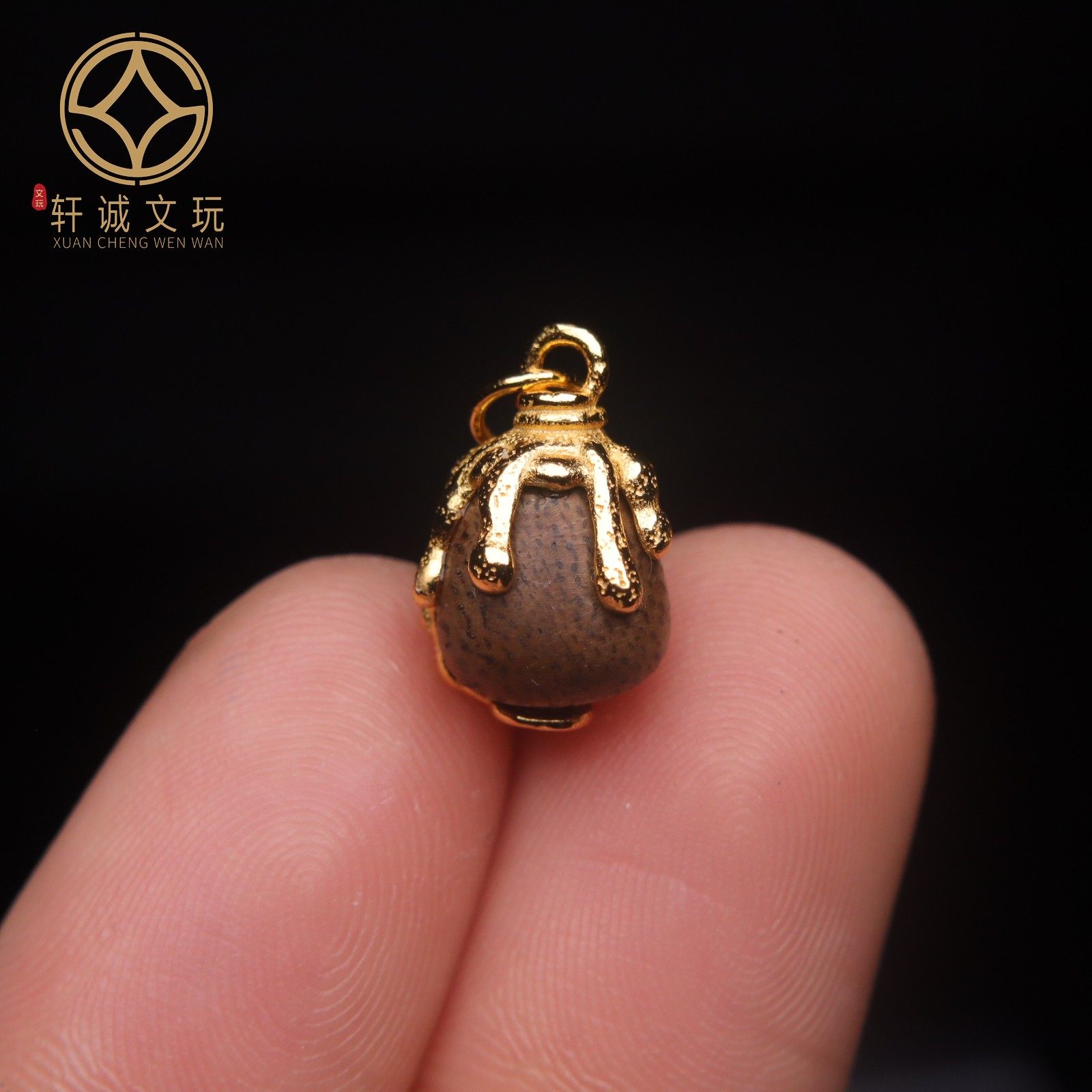 原创S925银镀金天然沉香木镶嵌葫芦桶珠散珠DIY配饰配件配珠饰品