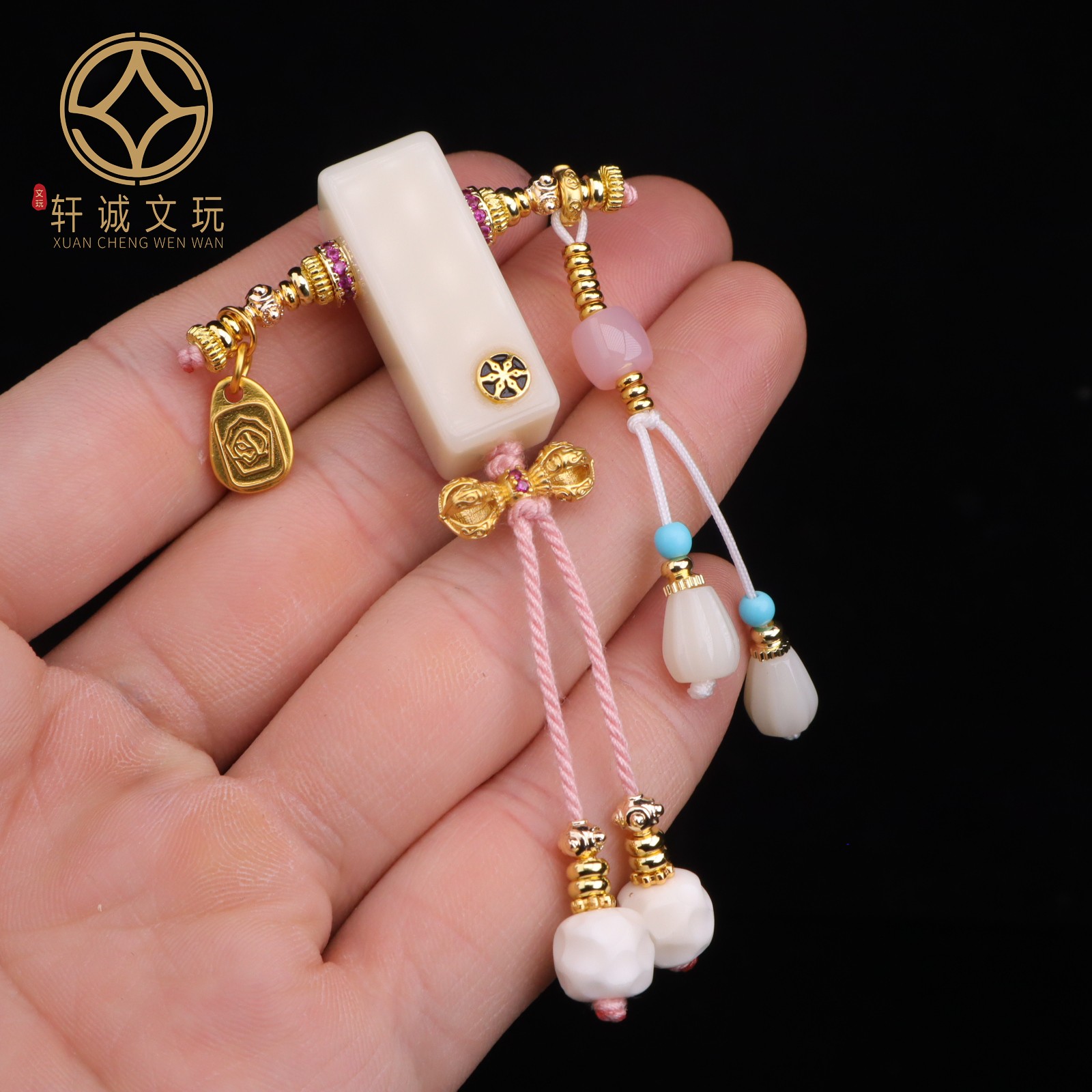 天然雪巴白琉璃古法金方三通套装组合佛头108配饰珠手串手链配件