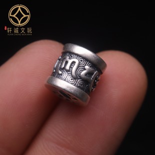 999足银六字真言桶珠老型隔珠diy手工配件文玩配饰转运珠单珠散珠