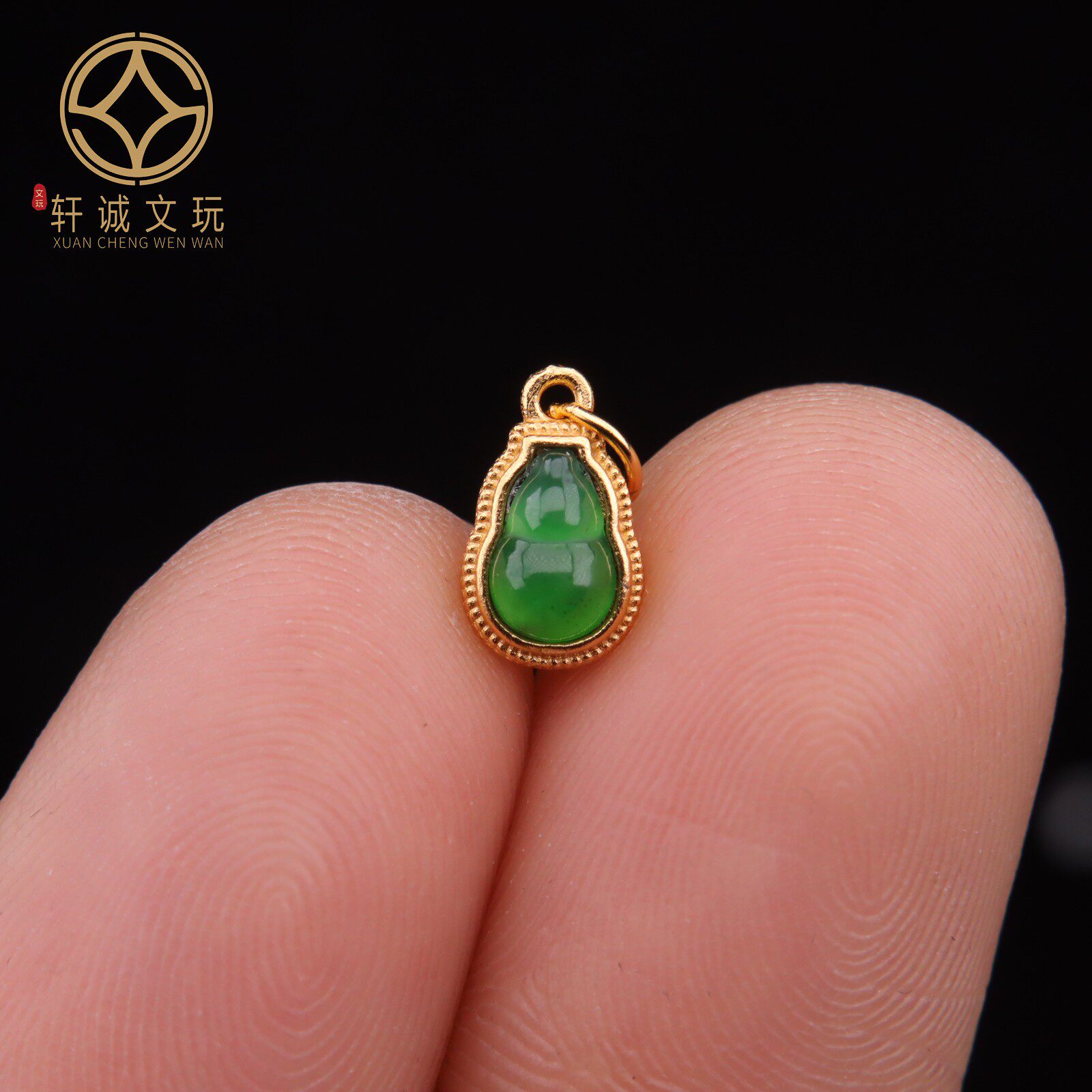 原创S925银镀金天然翡翠葫芦福禄桶珠散珠DIY手串手链配饰配珠