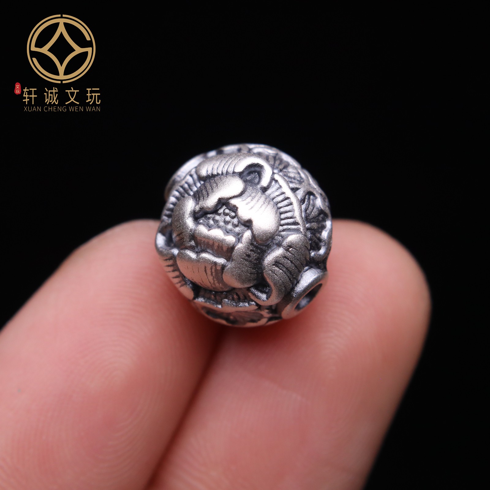 999足银花牡丹花吊坠侧挂背云配件金刚菩提手串配珠银饰手链配饰