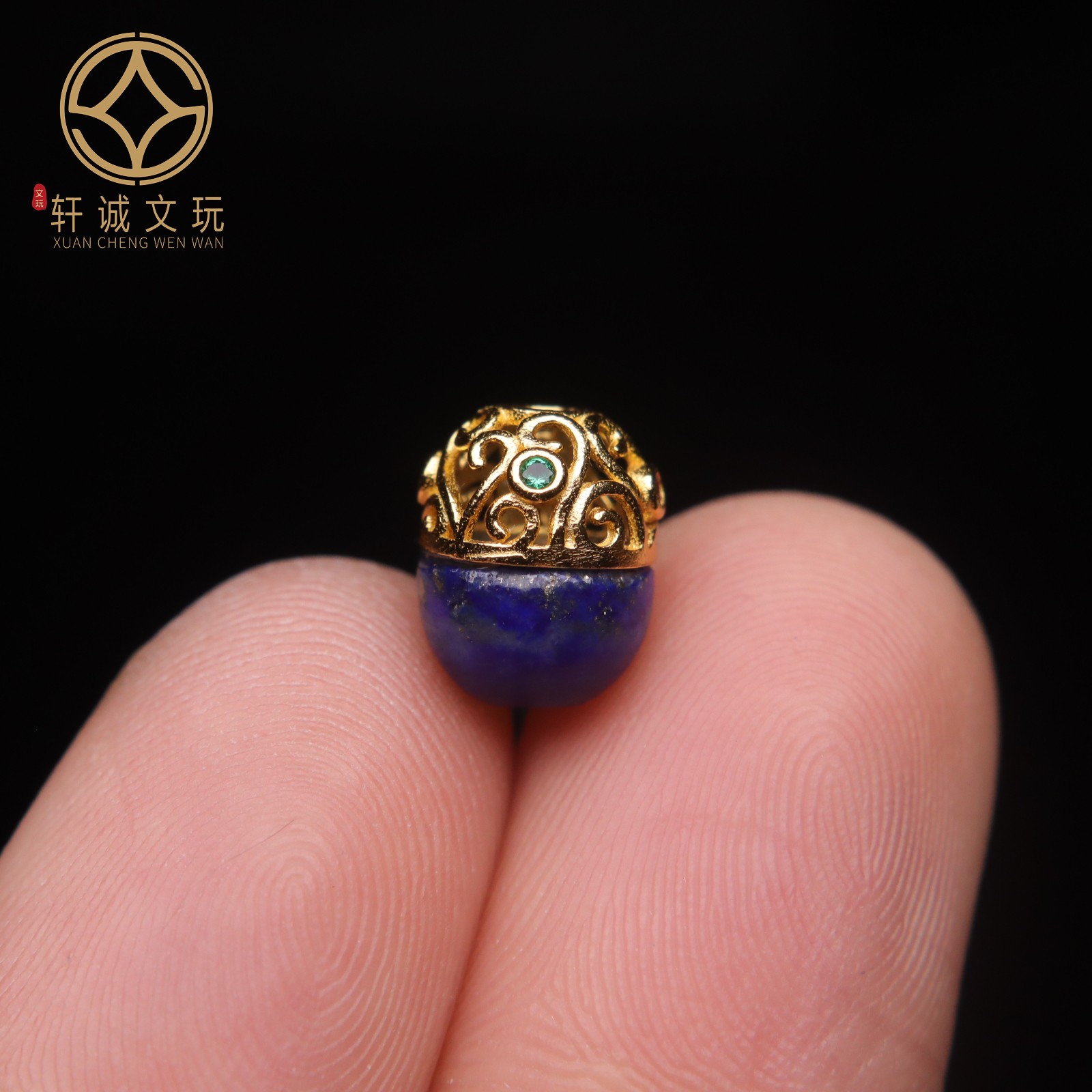 原创银镀金天然青金石镶嵌镂空回纹葫芦桶珠隔珠diy配饰珠配件