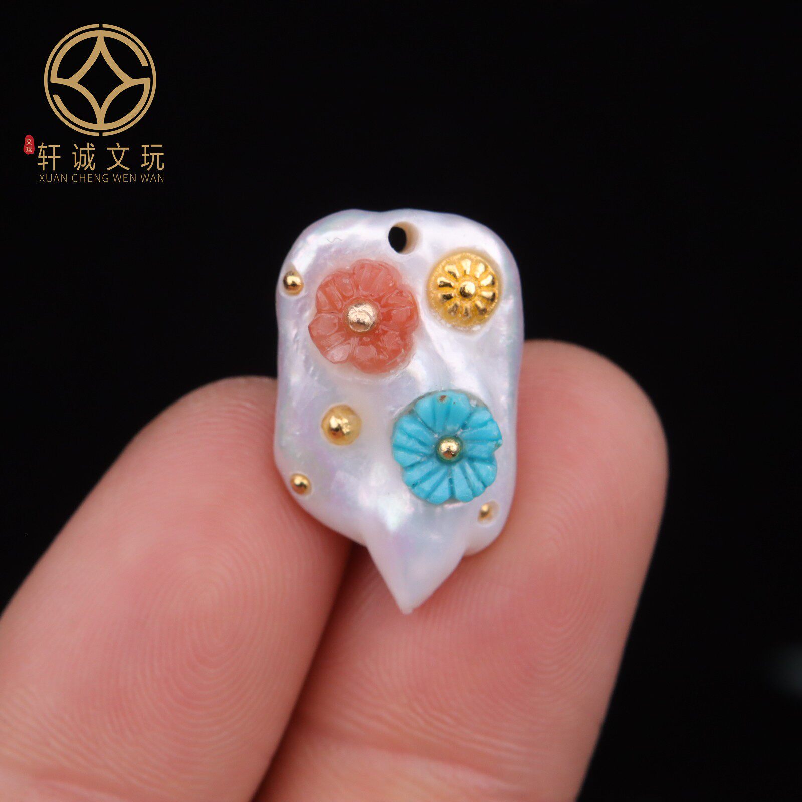 天然古法金原矿珍珠松石花隔珠散珠文玩配饰手串手链配珠配件吊坠