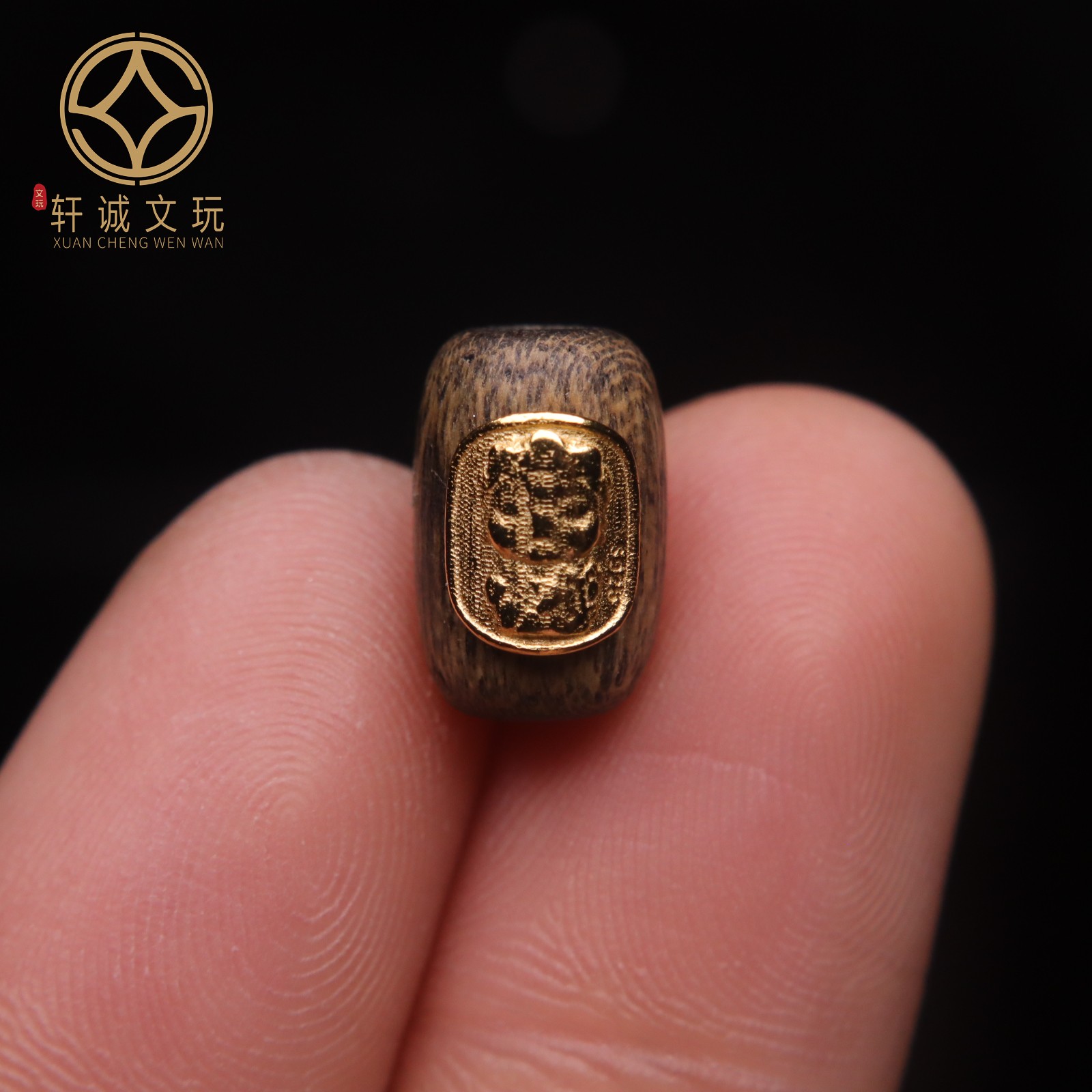 原创S925银镀金天然奇楠沉香木镶嵌绿度母老型桶珠散珠DIY配饰