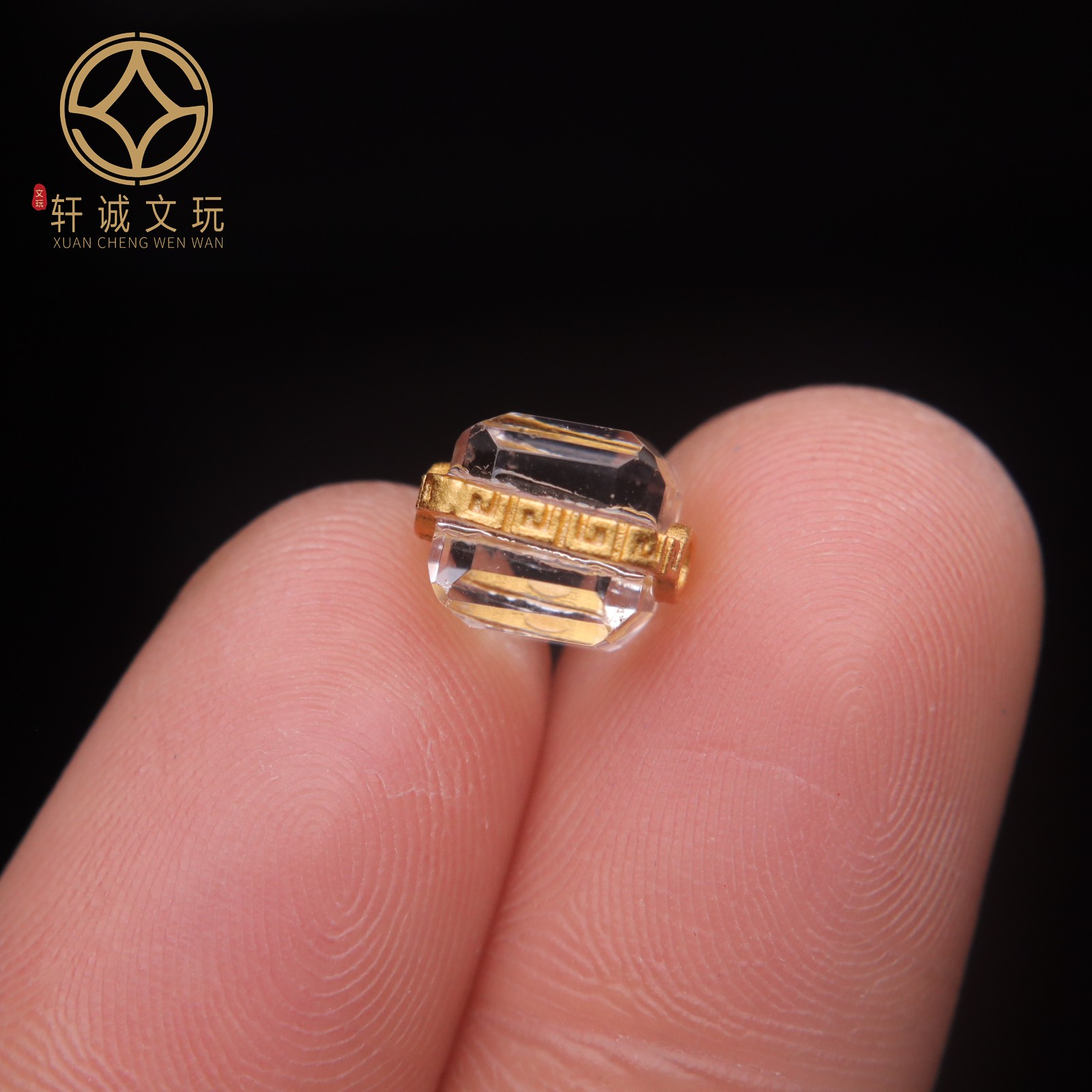 古法金银镀金配件天然水晶回纹方珠镶嵌桶珠散珠珠子DIY文玩配饰