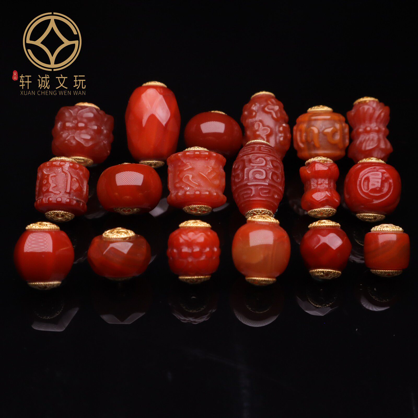 原创银镀金S925天然南红玛瑙桶珠镶嵌手串手链配珠文玩DIY配件